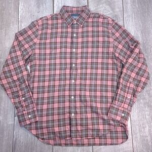 Bonobos Button Down Shirt Mens L Pink Grey Plaid Slim Fit Long Sleeve